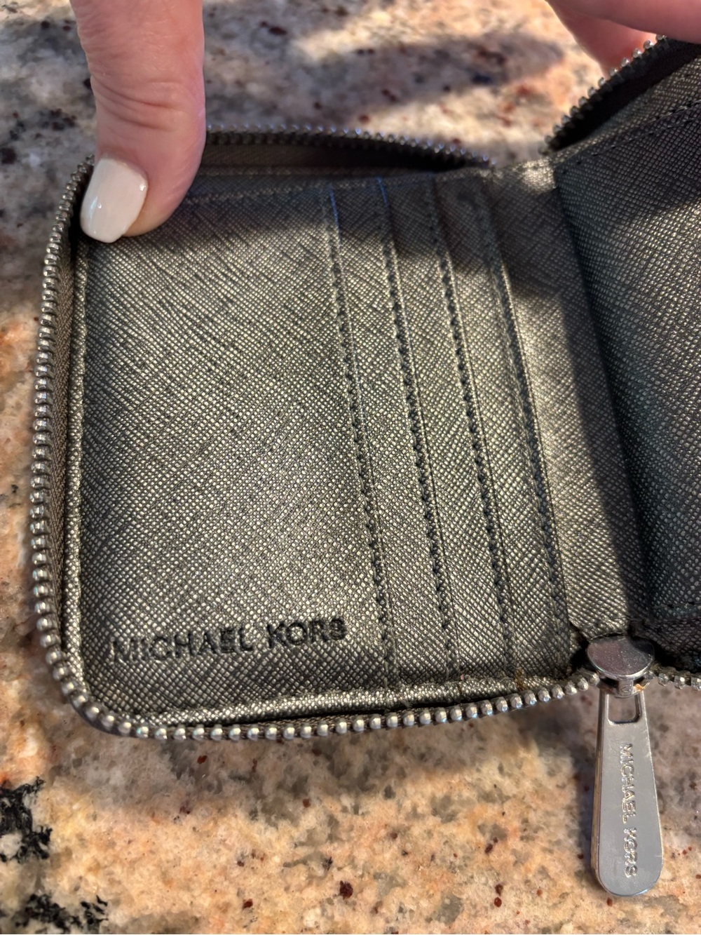 Michael Kors Metallic Bronze MK-Pattern Zip Card Wallet - Picture 5 of 7